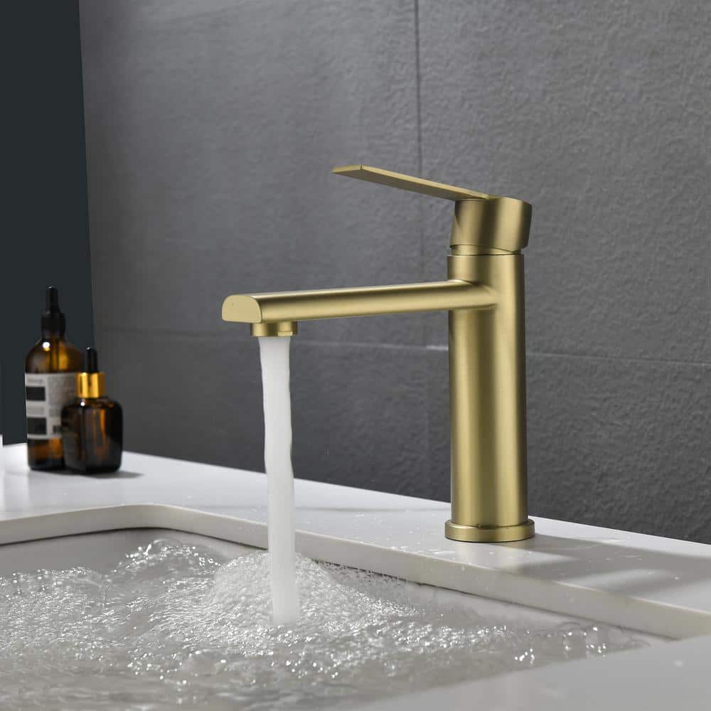 Brushed Gold Brass Single Handle Bathroom Faucet