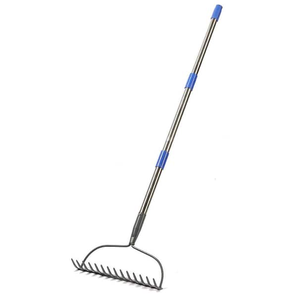 Misopily 60 in. Stainless Steel Handle Metal Rake Level Head 14-Tine ...