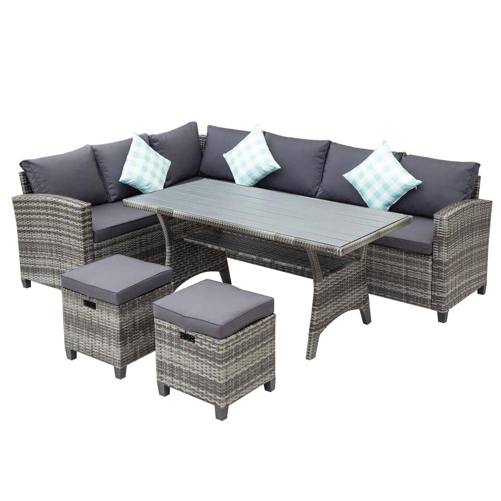 Matara Rattan Corner Sofa Dining Garden Furniture Set In Grey Cover