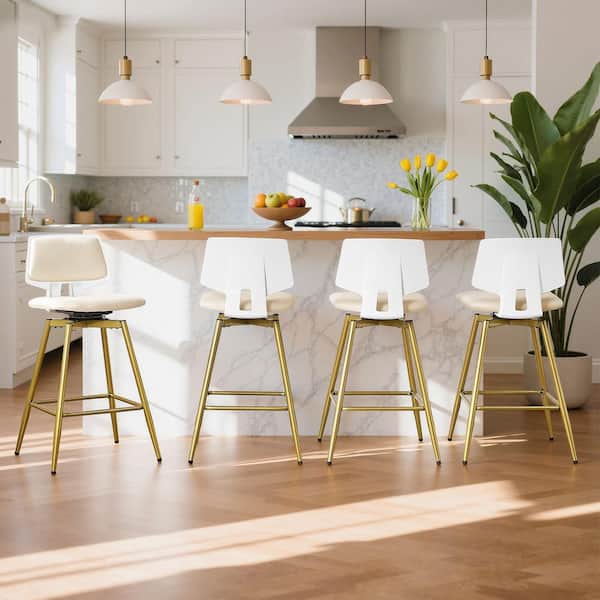 Swivel Bar Stools Set of 4, Gold Counter Height Bar Chairs with Faux Leather Upholstery for Home Bar 34.8 in. Metal