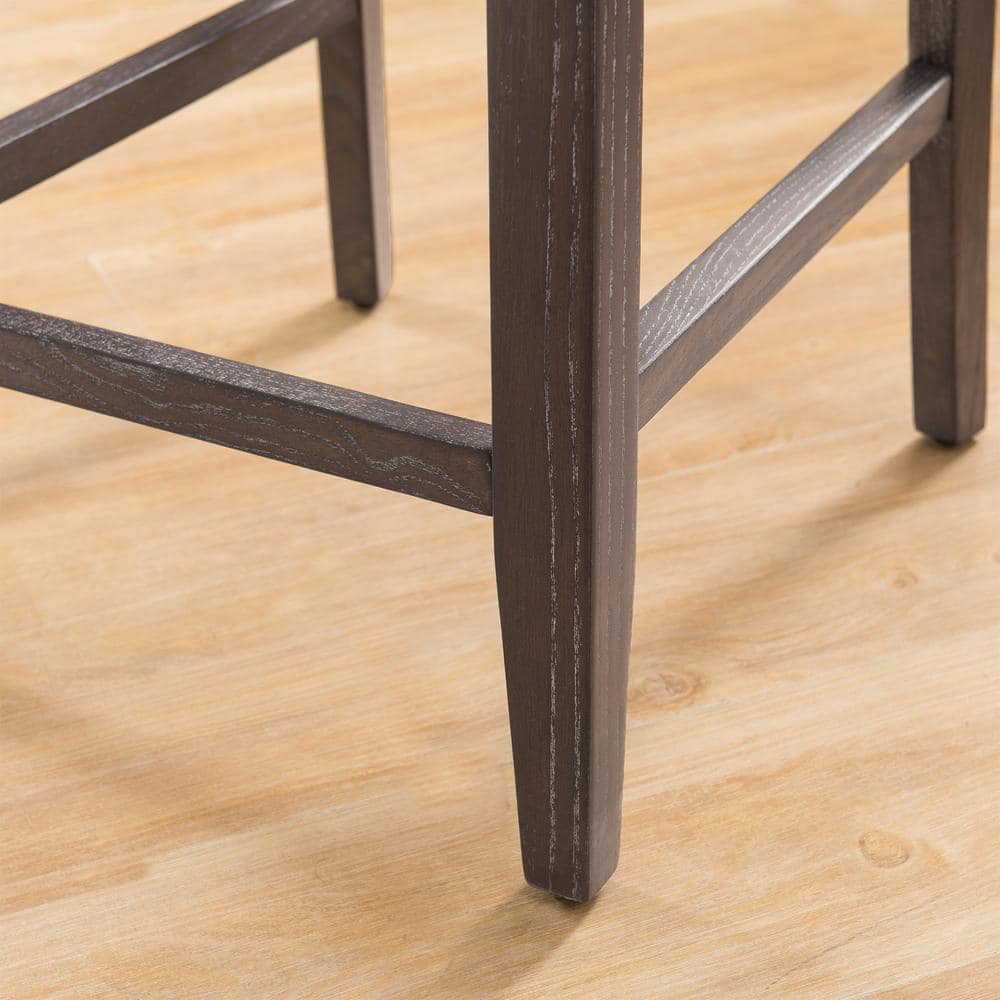 Set of 2 Gray Upholstered Wood Counter Height Barstools