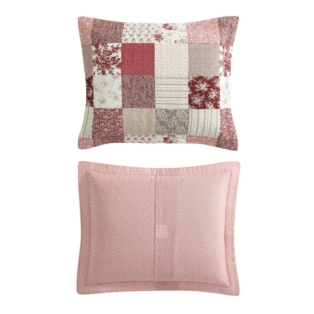 Celina Patchwork Red and Beige Cotton King Quilt Set