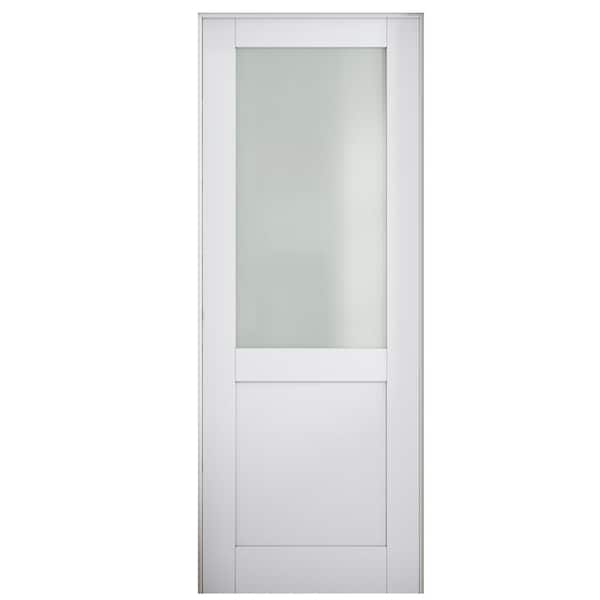 ARK DESIGN 30 in. x 80 in. 1/2-Lite Frosted Glass Left Handed White Solid Core MDF Prehung Door with Quick Assemble Jamb Kit