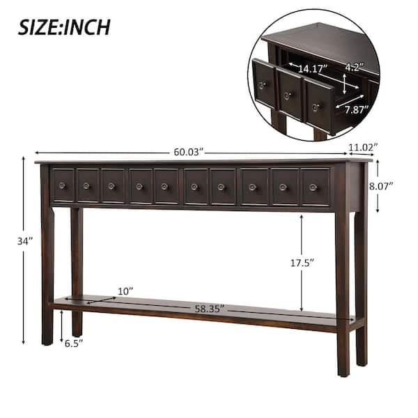 Rectangle Espresso Wood Console Table, What Size Entryway Table