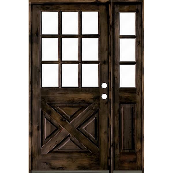 Krosswood Doors 50 in. x 80 in. Knotty Alder 2 Panel Left-Hand/Inswing Clear Glass Black Stain Wood Prehung Front Door w/Right Sidelite