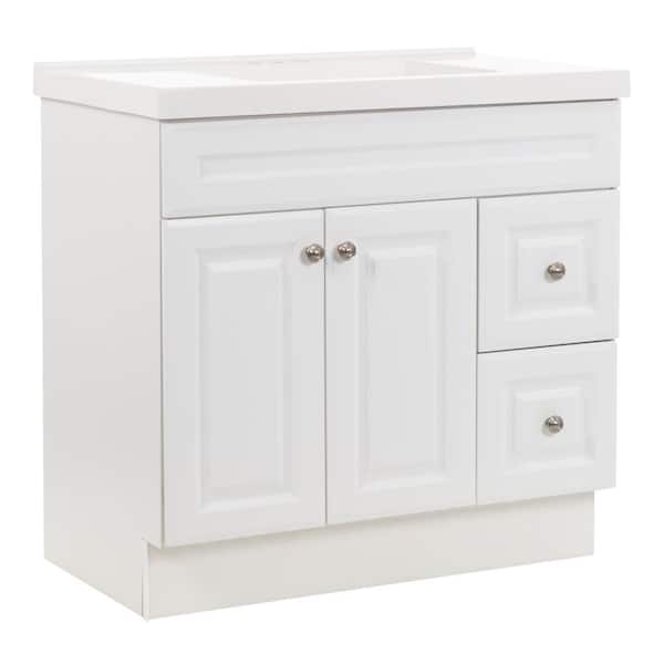 Glensford 37 in. Single Sink White Bath Vanity with White Cultured Marble Top (Assembled)