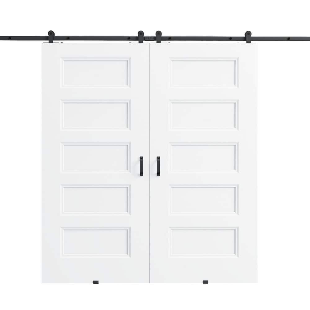 72 in. x 80 in. 5-Panel Hollow Core Barn Door White Primed MDF Sliding Barn Door with Hardware Kit (T Shape Hanger Set) price history on PriceWatchPro