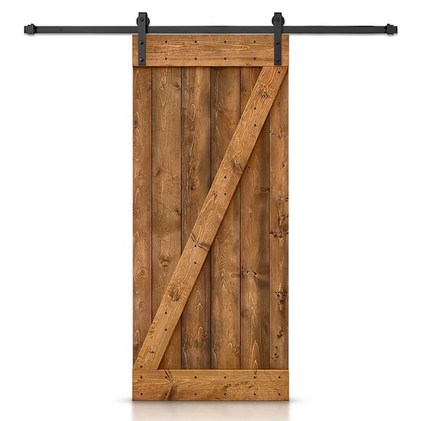 CALHOME 32 in. x 84 in. Distressed Z-Series Walnut Stained DIY Wood Interior Sliding Barn Door with Hardware Kit