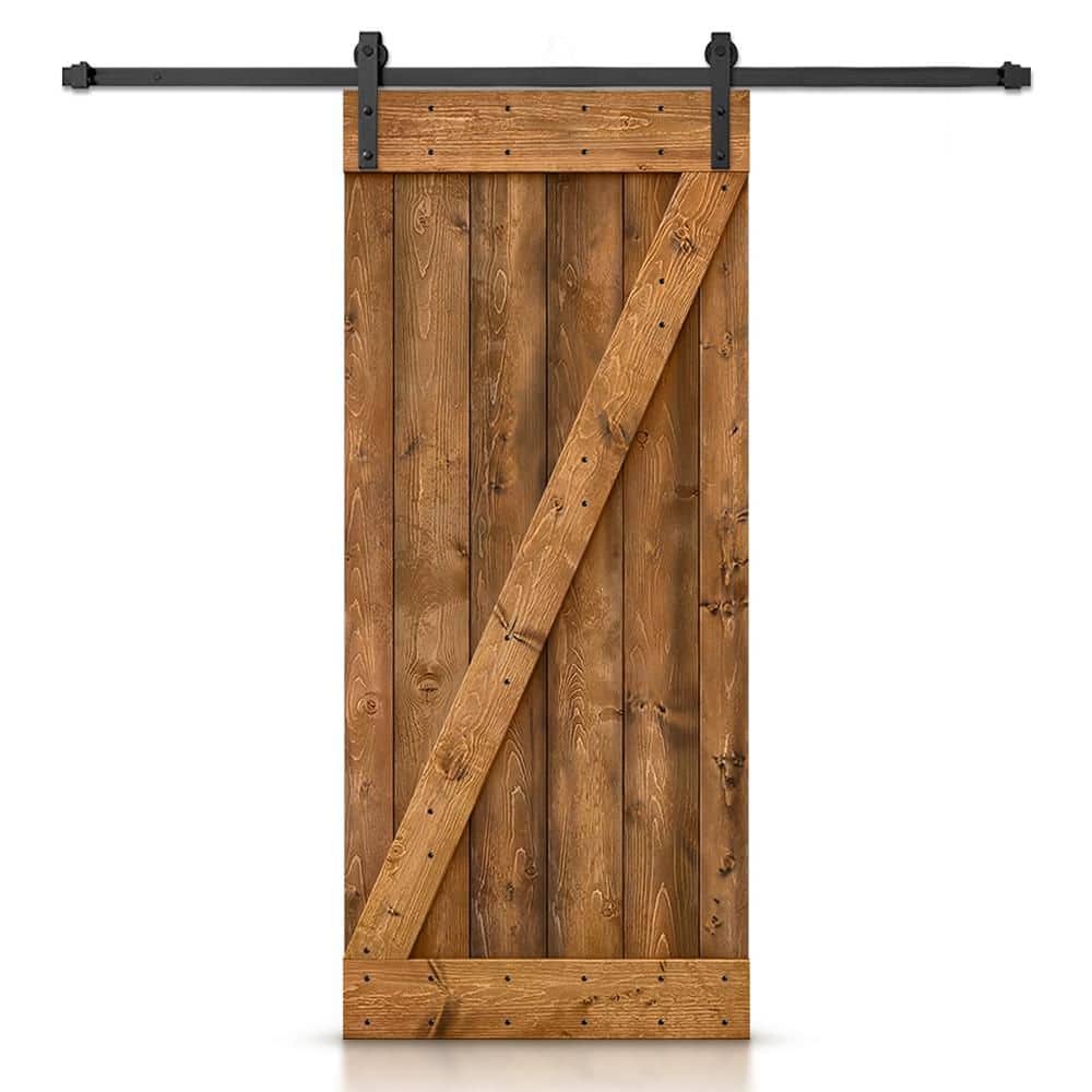 Walnut Stained Solid Pine Wood Barn Door with Matte Black Hardware