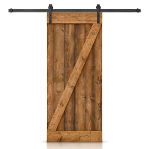 Distressed Z 24 in. x 84 in. Walnut Stained DIY Solid Knotty Pine Wood Interior Sliding Barn Door with Hardware Kit