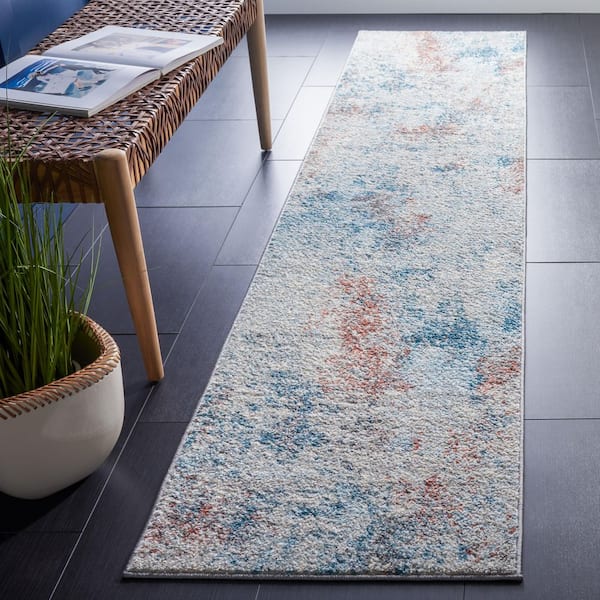 Tulum 2 ft. x 13 ft. Light Blue/Ivory Rustic Distressed Runner Rug