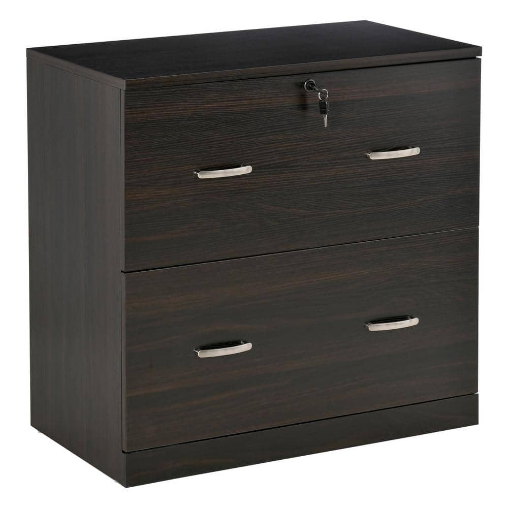 Walnut 2-Drawer Lockable Vertical File Cabinet