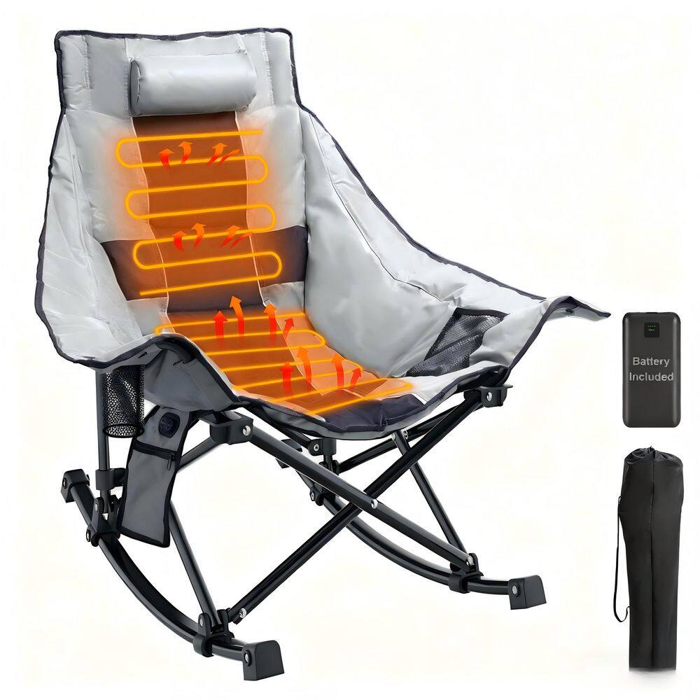 Backyard Expressions Heated Camp Chair - Portable With 3 Heat Settings, Cup Holder & Pocket (Blue/Grey) - View #8