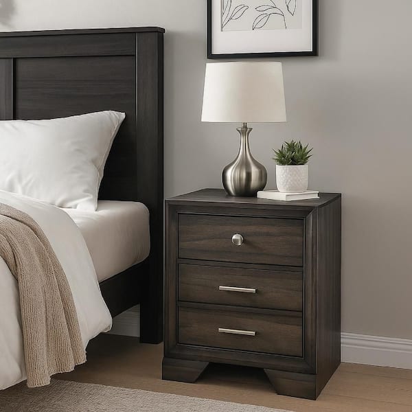 Jeni Gray and Chrome 3-Drawer 23.6 in. W Nightstand
