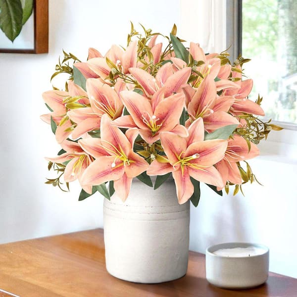 LIVING LUXURY 13 in. Rose Cafe Red Artificial Stargazer Lily