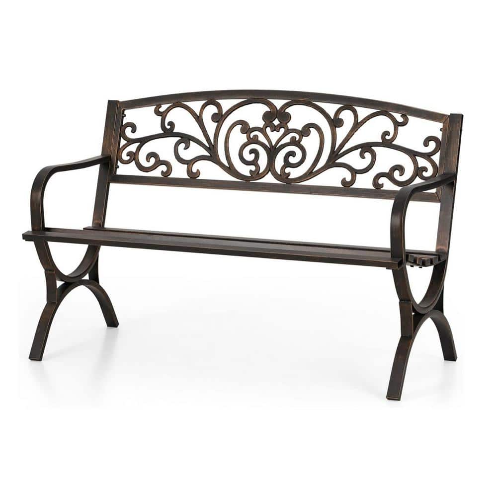 50 in. Bronze Metal Frame Outdoor Bench Patio Furniture