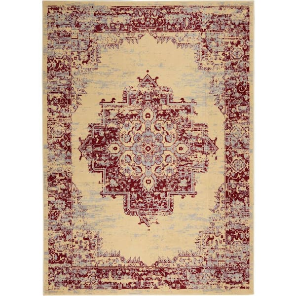 Nourison Grafix Cream/Red 6 ft. x 9 ft. Persian Medallion Transitional Area Rug