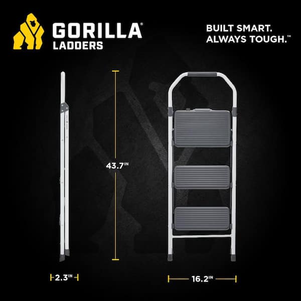 Gorilla Ladders - 3-Step Compact Steel Step Stool with 225 lb. Load Capacity Type II Duty Rating (8ft. Reach Height)