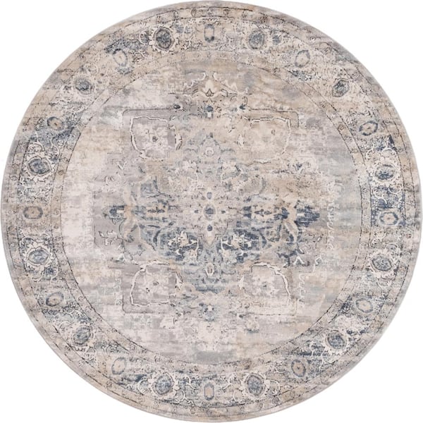 Unique Loom Portland Canby Ivory/Gray 7 ft. x 7 ft. Round Area Rug ...