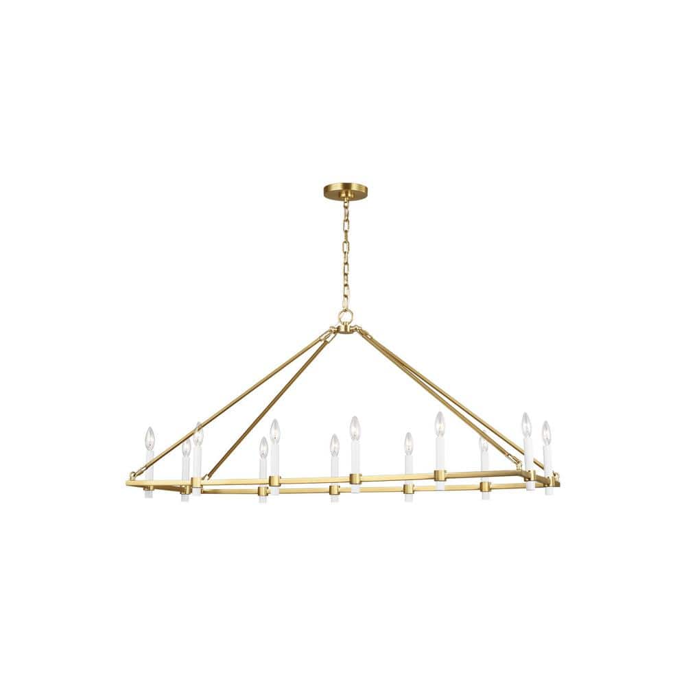 Burnished Brass 12-Light Linear Candle Chandelier