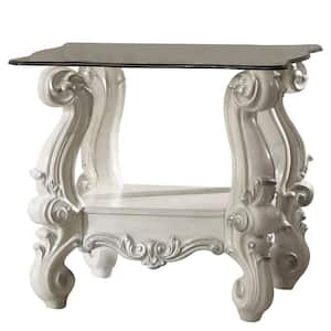 Versailles 28 in. Bone White Finish Square Glass End Table with No Additional Feature