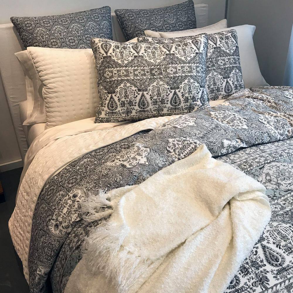 Gray and White Cotton Reversible Twin Quilt Set