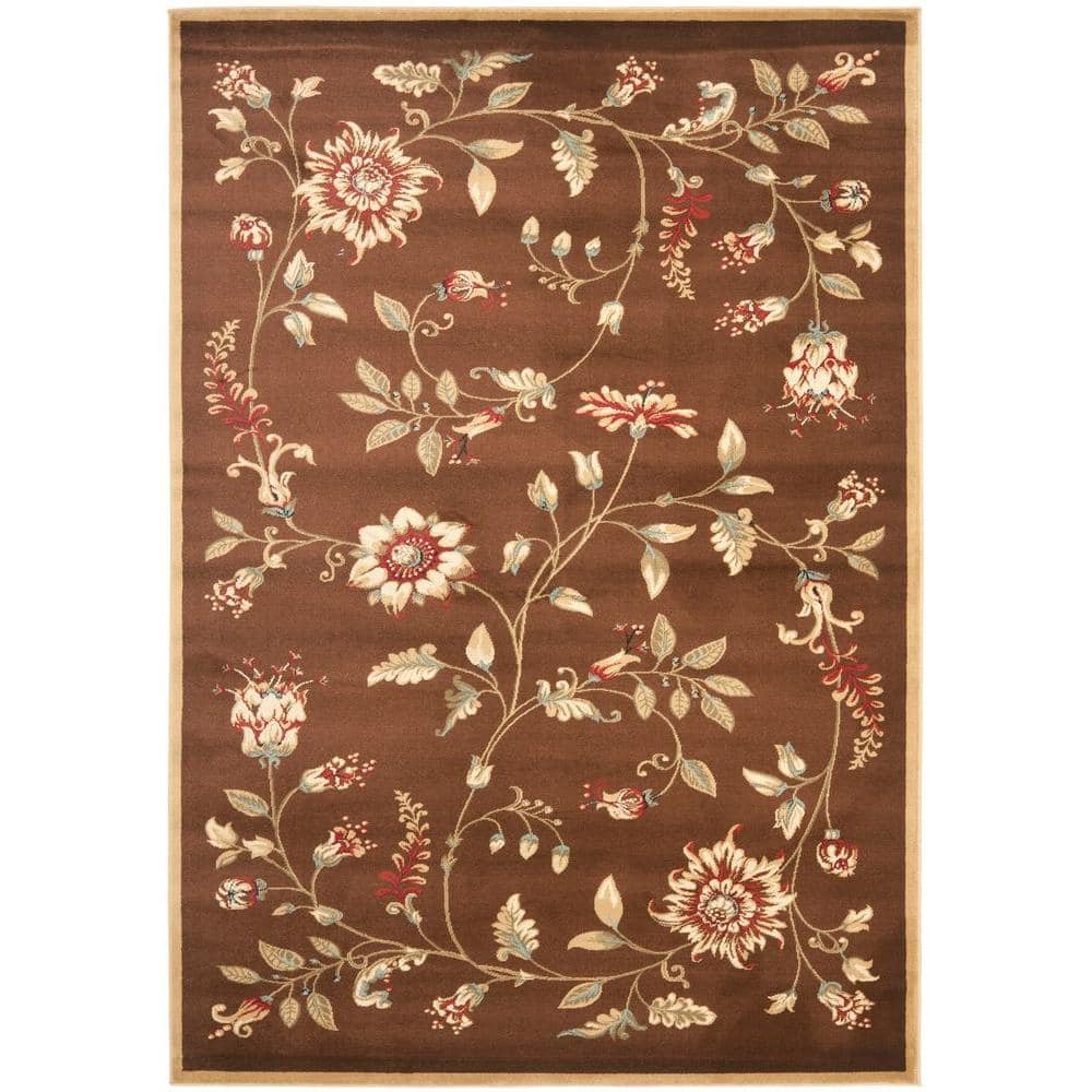 Brown and Multicolor Floral Synthetic Area Rug