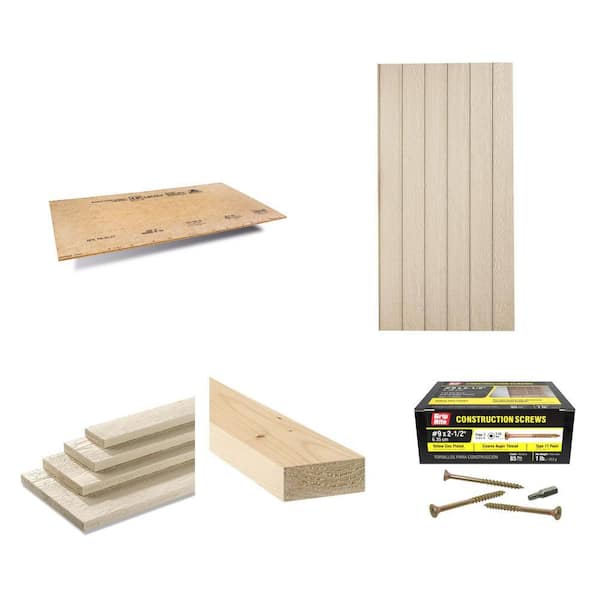 #9 x 2-1/2 in. Star Drive Screws 1 lb, Trim 4/4 in. x 2 in. x 8 ft, 8 in. Panel 3/8 in x 4 ft x 8 ft, 2 x 4 Stud Combo