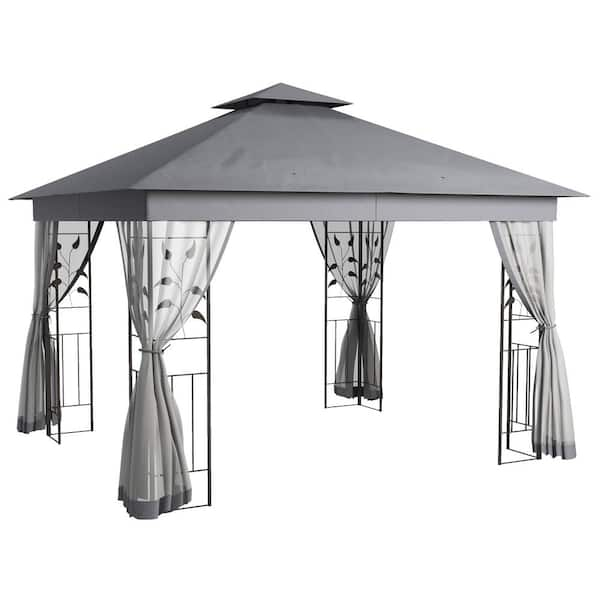 Outsunny 10 ft. x 11.5 ft. Gray Double Roof Outdoor Gazebo Canopy ...