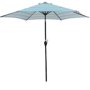 9 ft. Patio Umbrella Outdoor Market Table Umbrella with Crank, 6 Ribs, Polyester Canopy in Blue Stripes