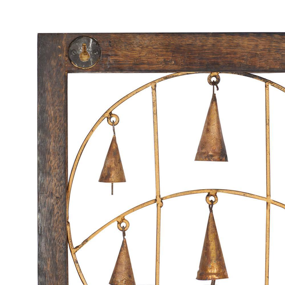 Brown Wood and Metal Bell Wall Decor Set of Three