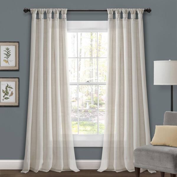 HOMEBOUTIQUE Burlap Knotted 45 in. W x 120 in. L Tab Top Light Filterig Window Curtain Panels in Light Linen