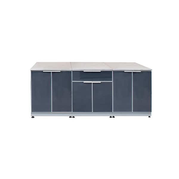 BLUE SKY OUTDOOR LIVING Aluminum Slate Gray 3-Piece 90 in. W x 37.25 in. H x 25.25 in. D Outdoor Kitchen Cabinet Set with 2-Door Cabinets