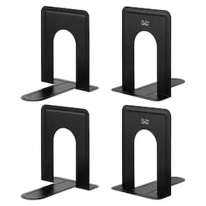 4 Pack Heavy-Duty Metal Bookends Book Holders, Stoppers for Shelves to Hold Books, Black