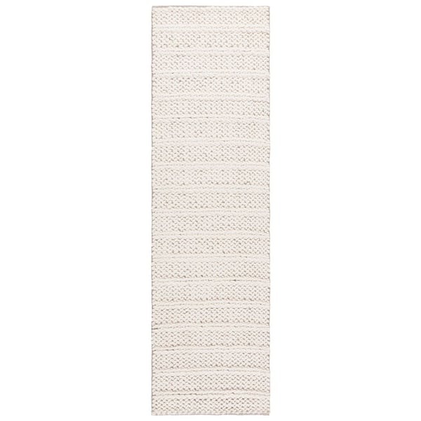 Natura 2 ft. x 8 ft. Ivory High-Low Solid Striped Runner Rug