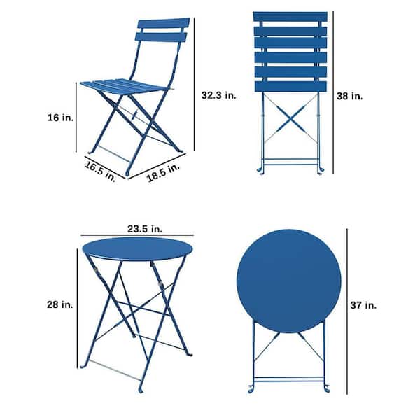 【クール便発送】BEAUPAYSAGE le bois 2022 Blue 3-Piece Metal Outdoor Bistro Set with White Cushion