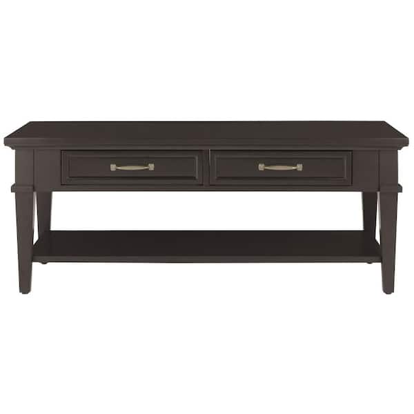 Home Decorators Collection Martin 48 in. Black Large Rectangle Wood Coffee Table with Drawers