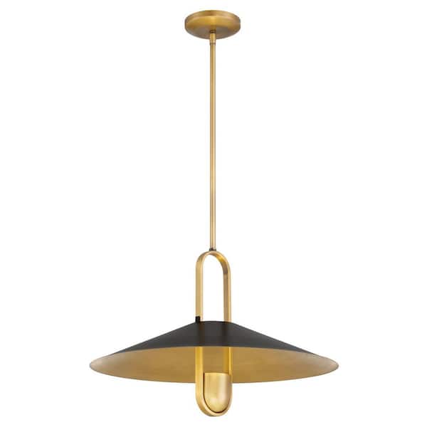 Goldenridge 35-Watt 1-Light Legacy Brass and Matte Black 20 in. Pendant Light with a ReflectiveMetal Shade Bulb Included