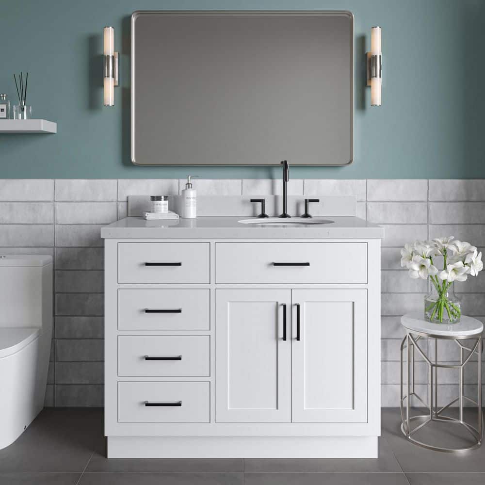 Hepburn 42 in. Single Sink Freestanding Bathroom Vanity in White with Carrara White Quartz Top price history on PriceWatchPro