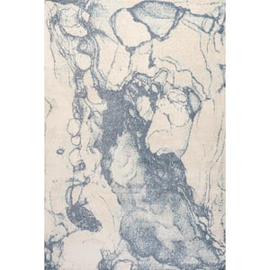 Marmo Abstract Marbled Modern Blue/Cream 5 ft. x 8 ft. Area Rug