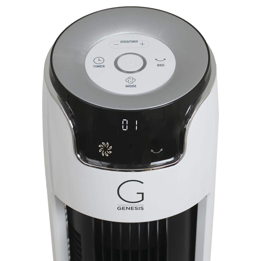 Genesis 43" White and Black Oscillating Tower Fan with Remote