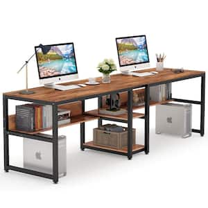 Cassey 78.7 in. Retangular Rustic Brown Wood and Metal Computer Desk Double Desk for Two Person with Shelf