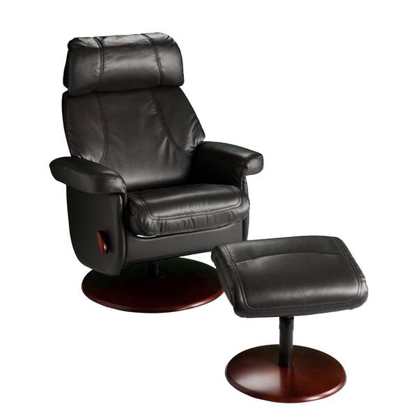 Southern Enterprises Petersburg Black Synthetic Leather Reclining Chair with Ottoman