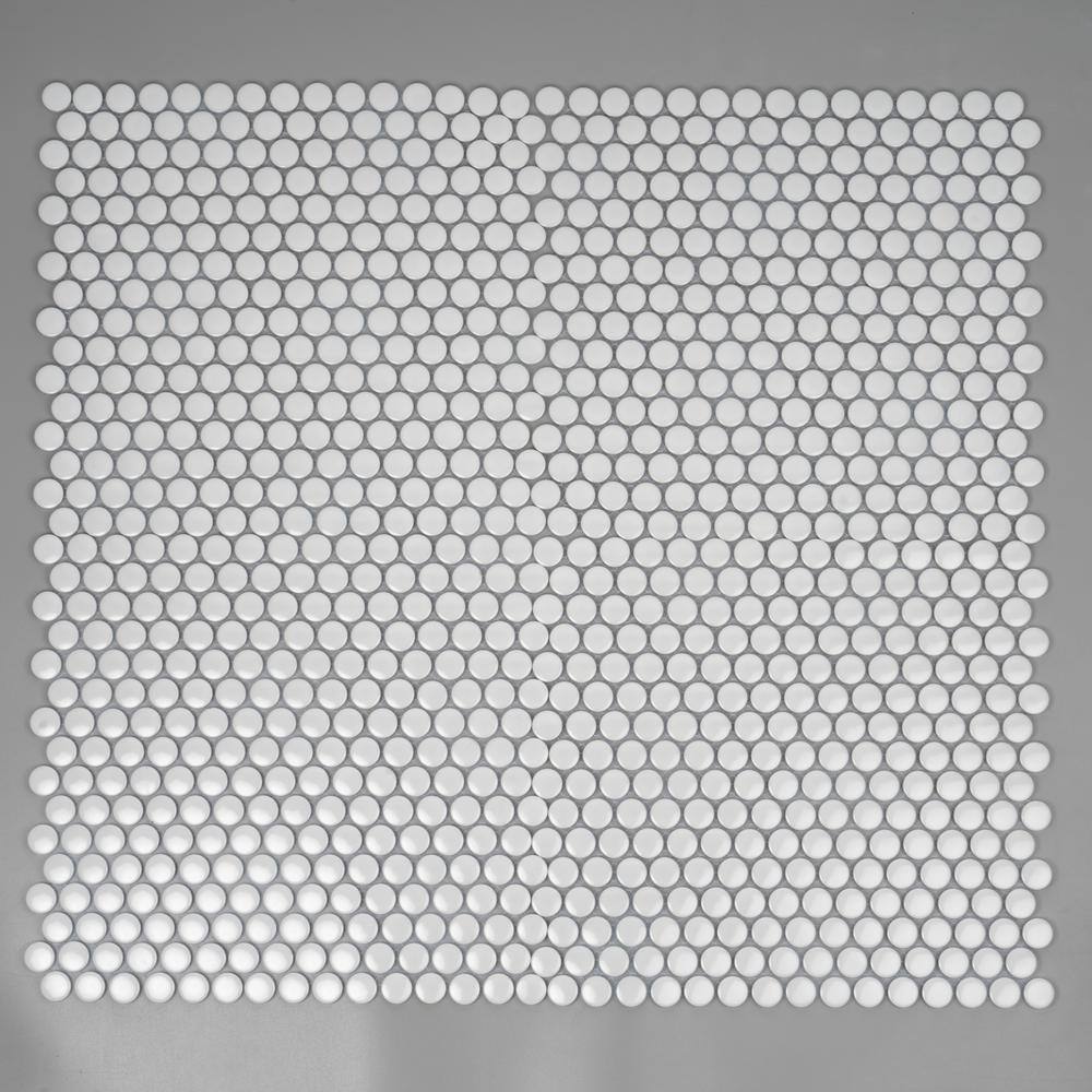 Cotton White Glossy Penny Round Porcelain Mosaic Tile