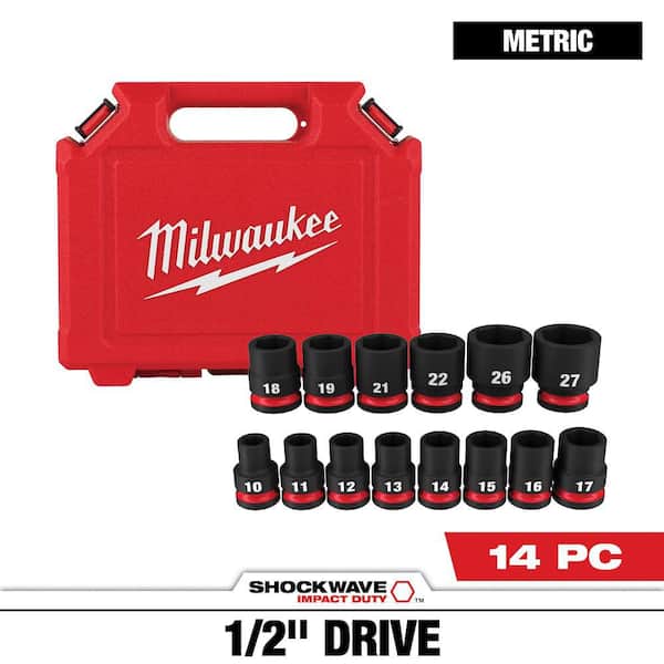 Milwaukee - SHOCKWAVE 1/2 in. Drive Metric 6 Point Impact Socket Set (14-Piece)