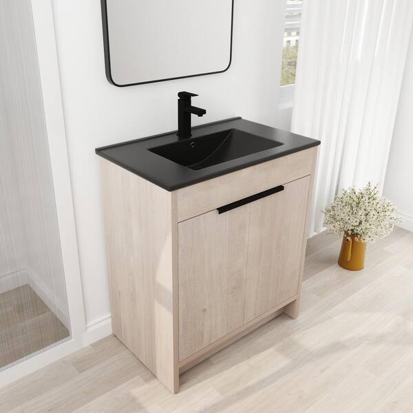 30 in. W x 18 in. D x 34 in. H Freestanding Oak Bath Vanity with Black ...