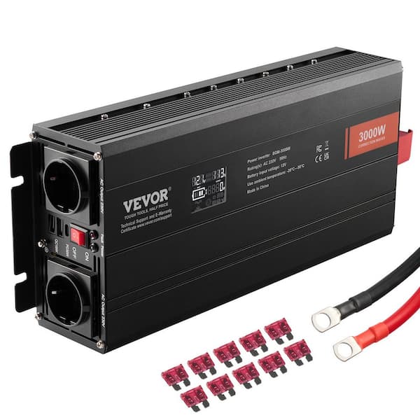 3000-Watt Modified Sine Wave Inverter DC 12V to AC 120V LCD Display Power Inverter with 3-AC Outlets 2-USB
