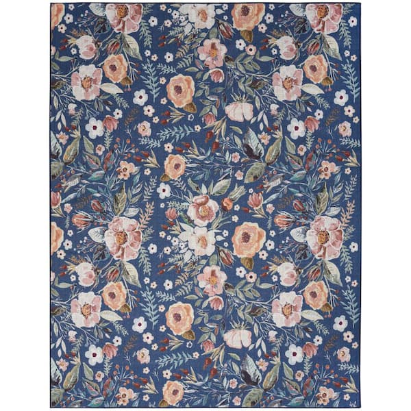 Nourison Washables Navy Multicolor 5 ft. x 7 ft. Botanical Traditional Area Rug