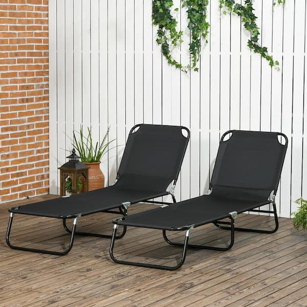 Sudzendf 2 Piece Outdoor Steel Folding Chaise Lounge with 5-Position Reclining Back, Breathable Mesh Seat in Black