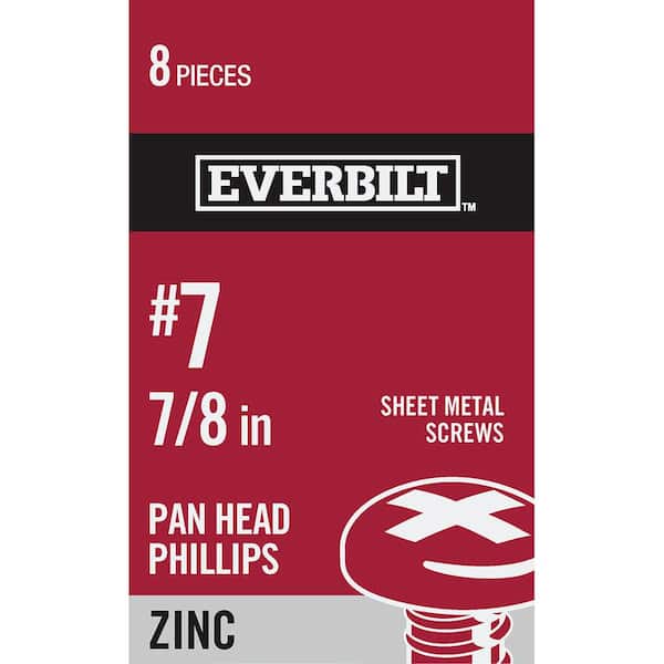 Everbilt #7 x 7/8 in. Zinc Plated Phillips Pan Head Sheet Metal Screw (8-Pack)